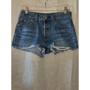 Levi's Denim Shorts High Waisted Distressed Frayed Hem Blue Wash‎ W25